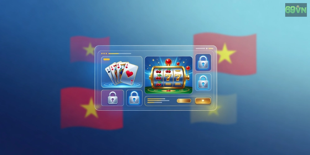 Khái niệm casino 69vn được minh họa qua biểu tượng trò chơi cá cược hiện đại và an toàn
