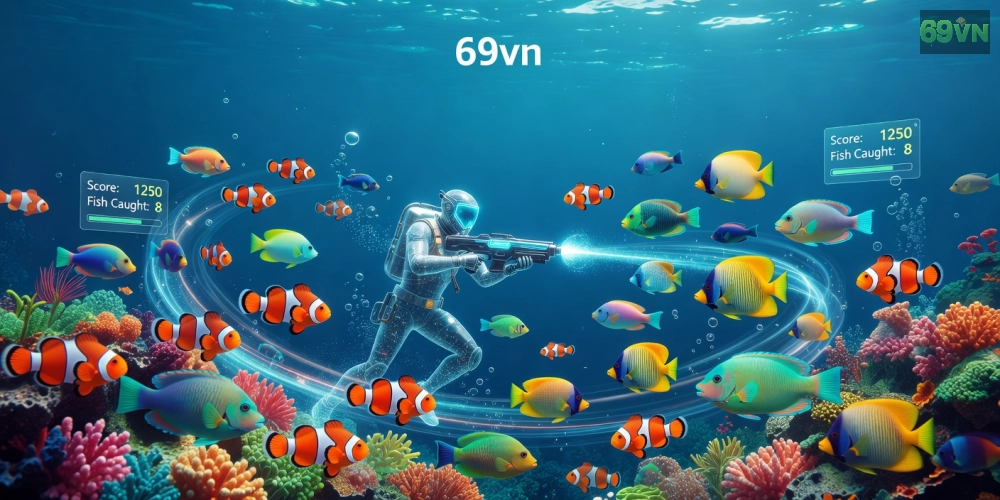 Hình minh họa khái niệm bắn cá miễn phí 69vn với giao diện game sống động
